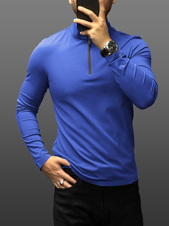 SmoothBlend Slim Fit Half Zip Mock Neck Tee: Zip Contrast Color