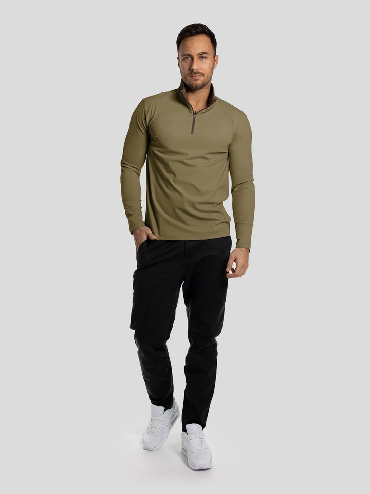 SmoothBlend Slim Fit Half Zip Mock Neck Tee: Zip Contrast Color