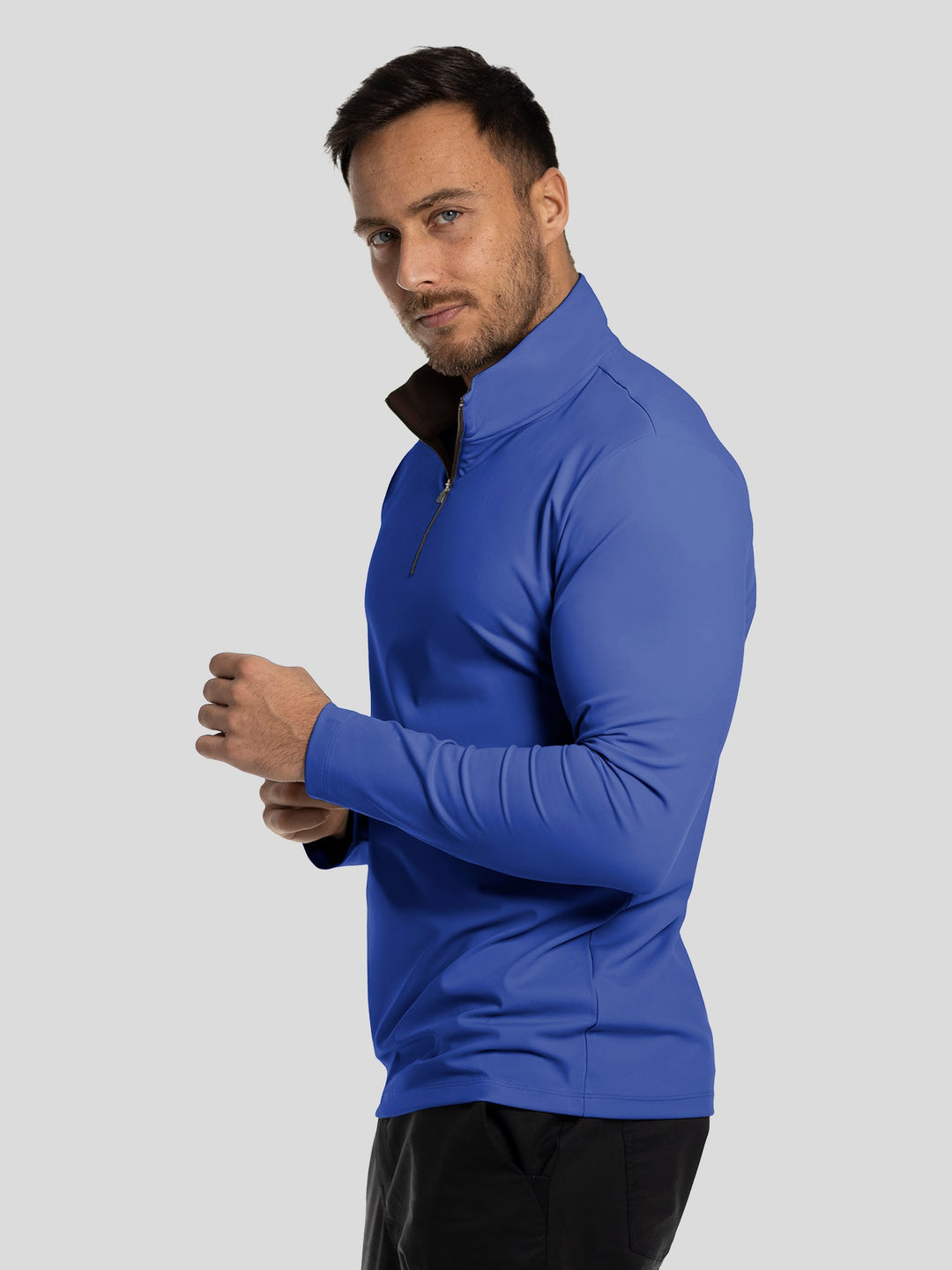 SmoothBlend Slim Fit Half Zip Mock Neck Tee: Zip Contrast Color