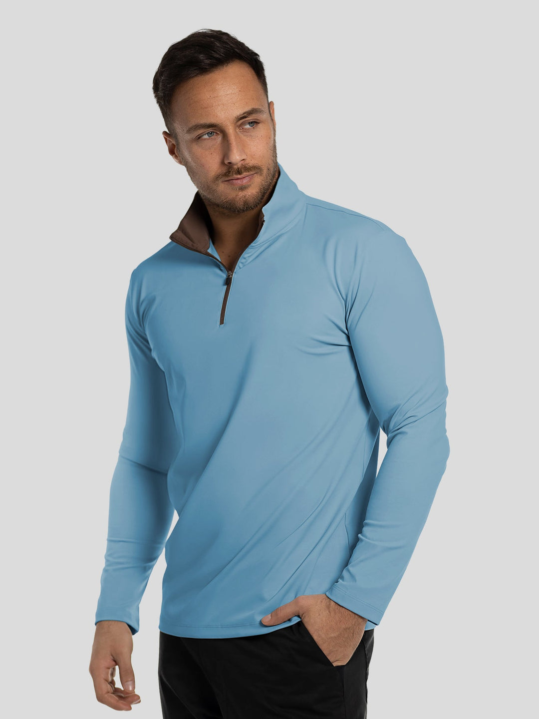 SmoothBlend Slim Fit Half Zip Mock Neck Tee: Zip Contrast Color