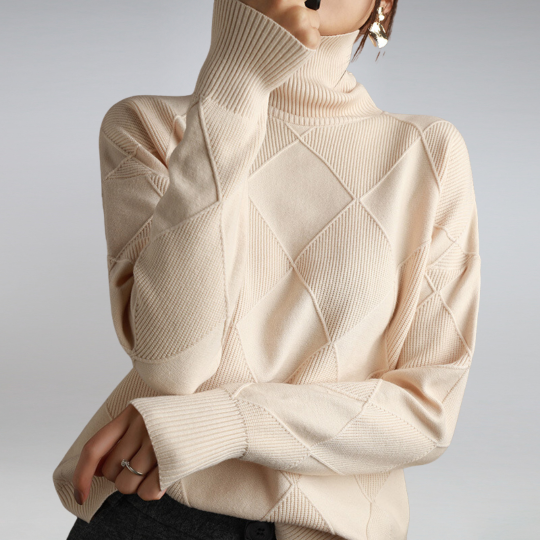 Annika - Knitted Polo Sweater with a Stylish Pattern