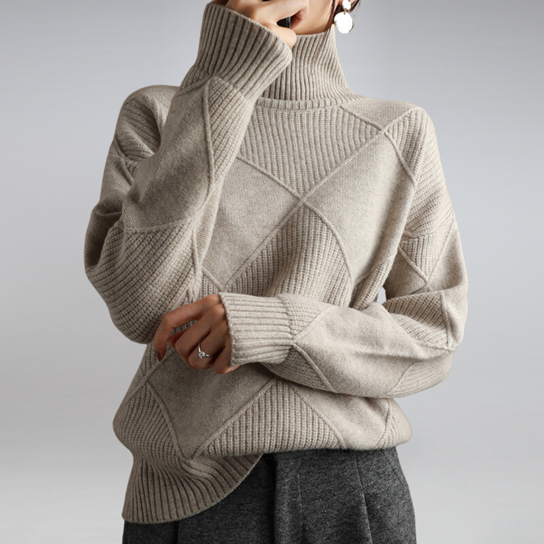 Annika - Knitted Polo Sweater with a Stylish Pattern