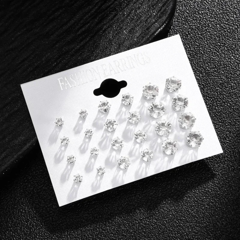 12-Pair Shiny Earrings Set – Crystal Jewelry for Women