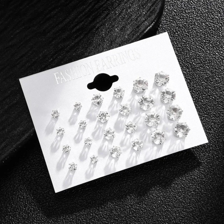 12-Pair Shiny Earrings Set – Crystal Jewelry for Women