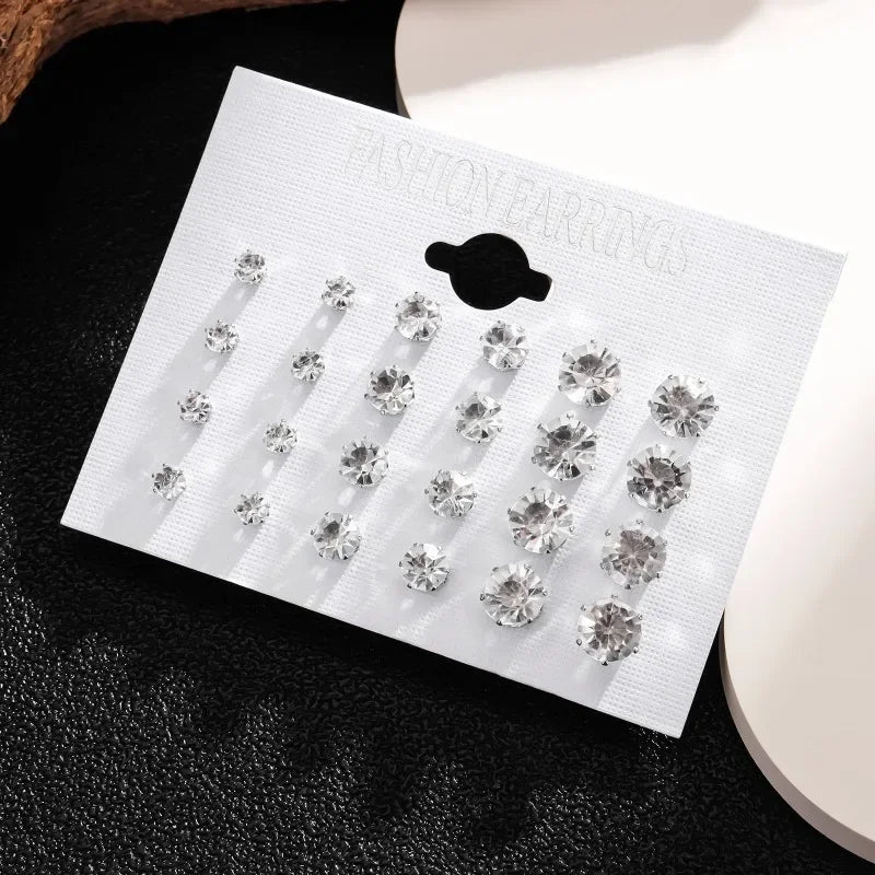 12-Pair Shiny Earrings Set – Crystal Jewelry for Women