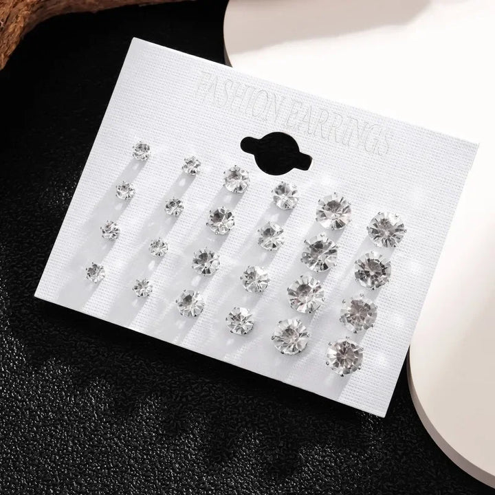 12-Pair Shiny Earrings Set – Crystal Jewelry for Women