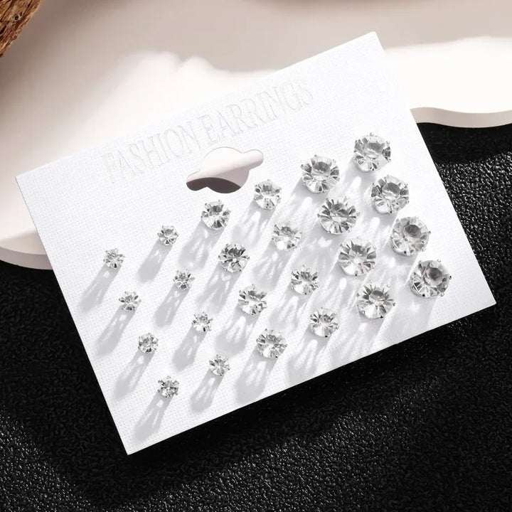 12-Pair Shiny Earrings Set – Crystal Jewelry for Women