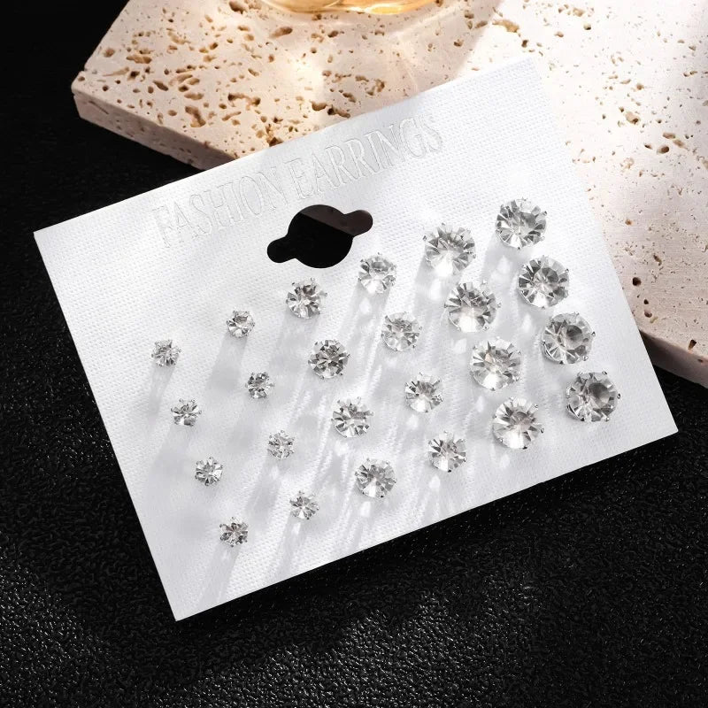 12-Pair Shiny Earrings Set – Crystal Jewelry for Women