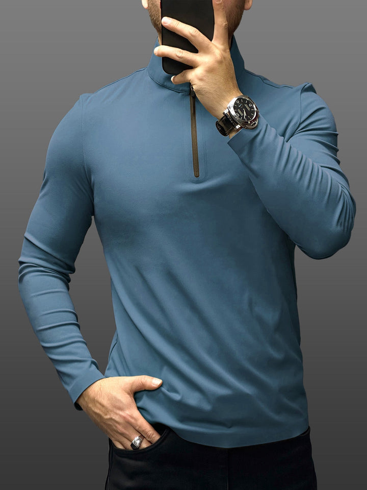 SmoothBlend Slim Fit Half Zip Mock Neck Tee: Zip Contrast Color