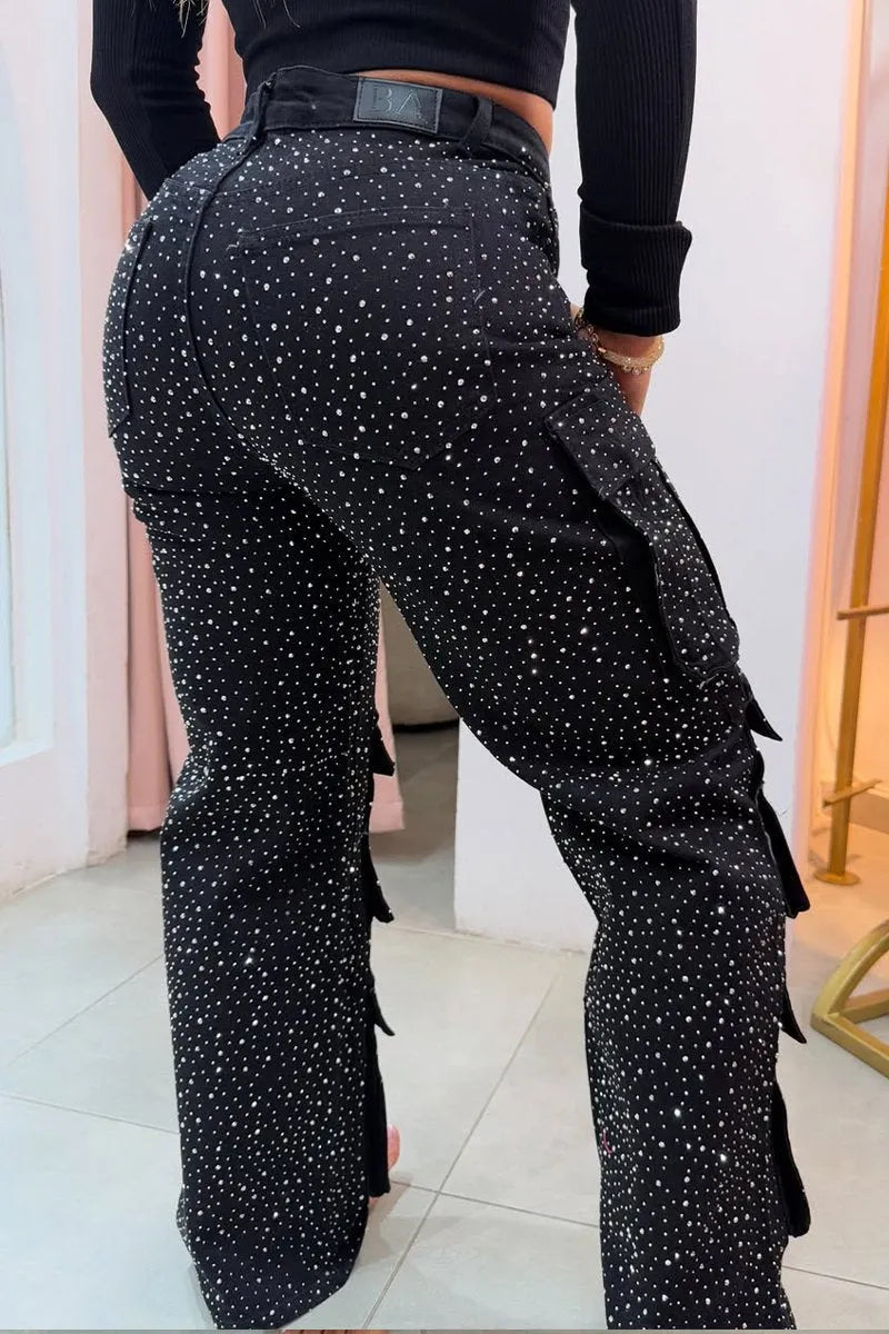 Ava | Crystal-Studded Cargo Jeans